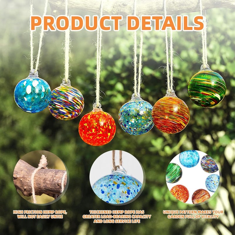 VOREEN 6-Pack Blown Glass Christmas Ornaments, 2.56" Handblown Hanging Glass Gazing Balls for Christmas Tree Decoration, Holiday Ornament Gift Set（Warm Amber & Holiday Tones） - Image 2